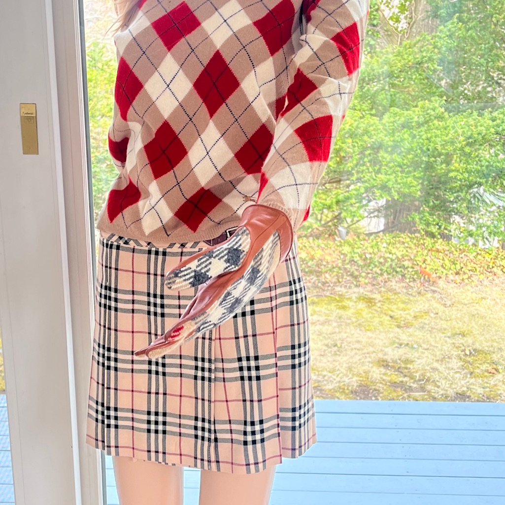 Burberry Pink Plaid Mini Skirt With Red Accents